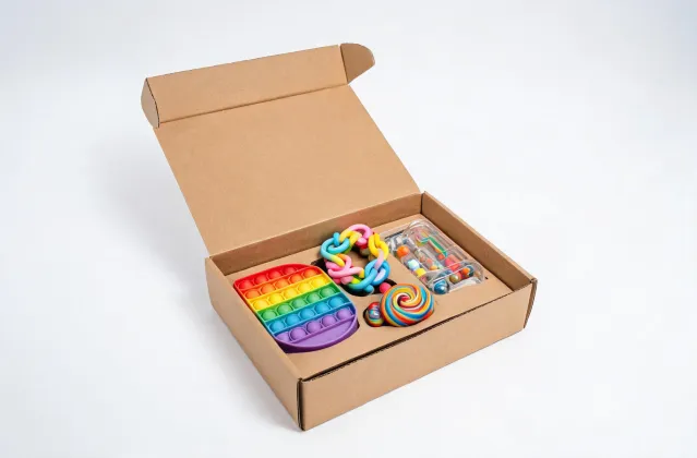 Reduced packaging inserts for fidget toys